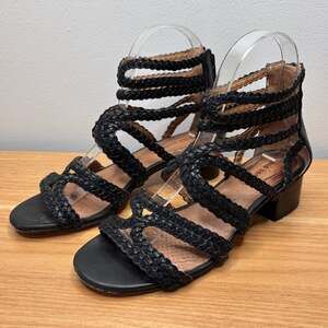 Corso Como Black Strappy Heeled Sandals 7M woven leather